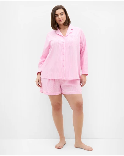 City Chic - Plus size Stripe Cotton Pyjama Short - pink