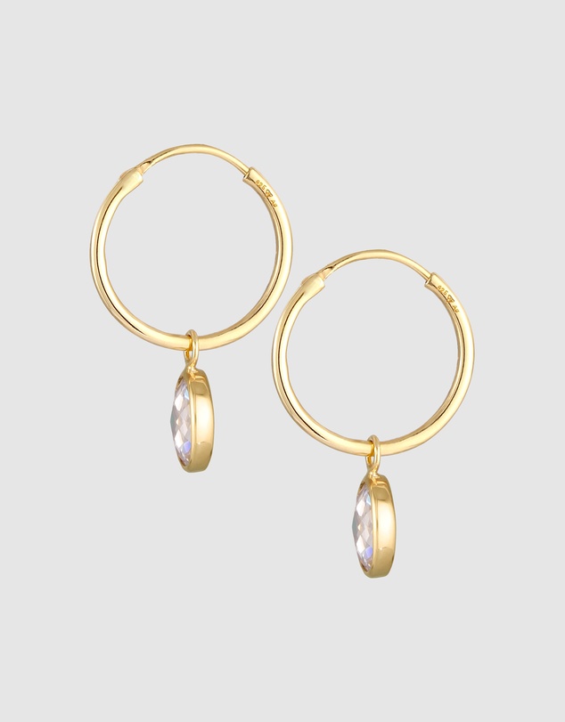 Elli Jewelry - Earrings Creoles Pendant Oval With Zirconia In 925 Sterling Silver Gold Plated