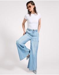 ONE TEASPOON - Hollywoods High Waist Wide Leg Denim Jeans - Cool Blue
