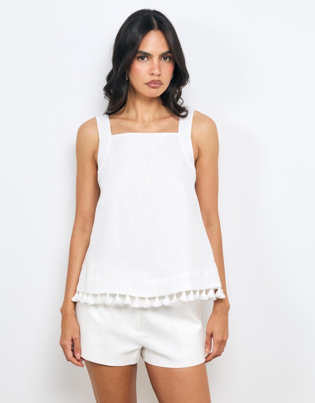 AERE - Lilia Linen Tassel Top