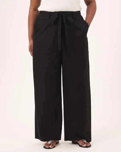 Atmos&Here Curvy - Ava Linen Blend Tie Waist Wide Leg Pants