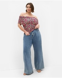 City Chic - Plus sizeDana Mesh Ditsy Print Top - pink