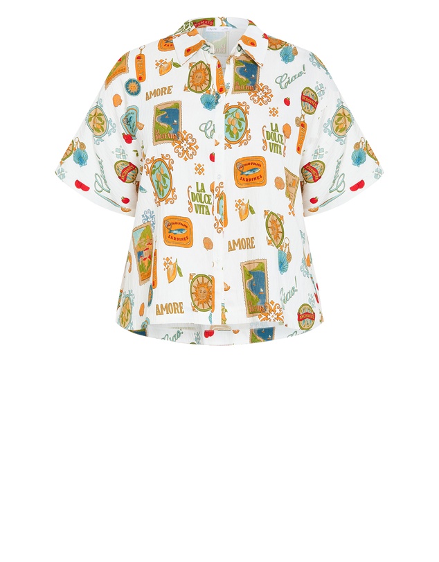 City Chic - Plus Size Amore Print Shirt - creme