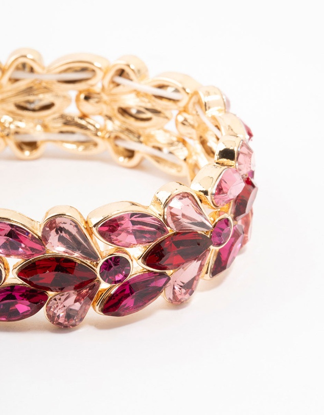 Lovisa - Gold Pink & Red Stone Set Wrist Cuff