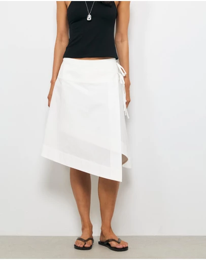 AERE - Liora Asymmetric Wrap Over Midi Skirt