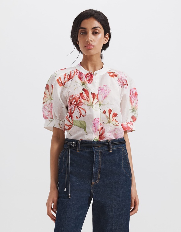 SABA - Mariposa Silk Linen Short Sleeve Blouse