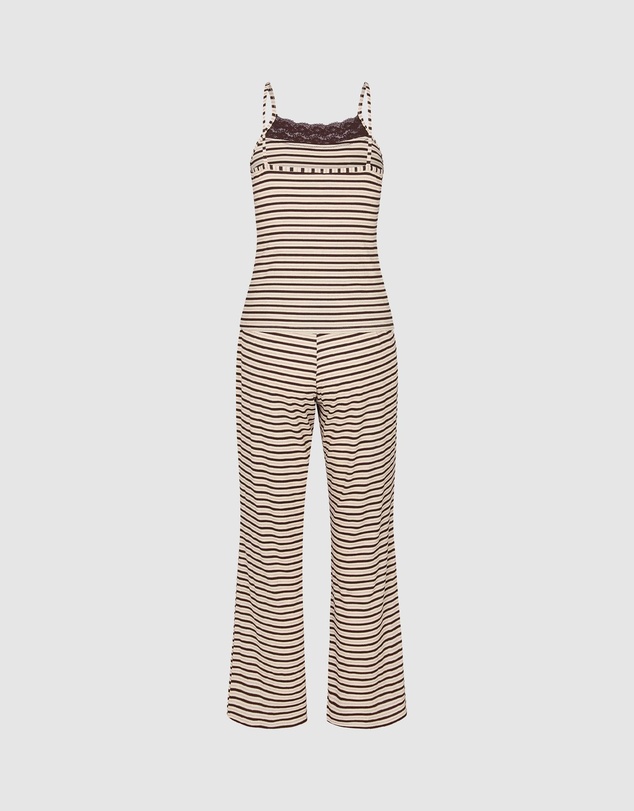 Hunkemoller - Lace Print Rib Cami Long Pyjama Set
