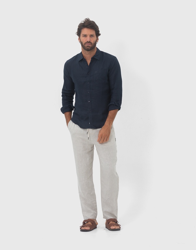 Coast Clothing - Long Sleeve Linen Shirt in Navy Blue