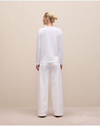 Trenery - Cotton Long Sleeve Crew T-shirt in White