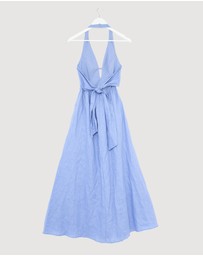 Revibe - Repaired AERE Odele Linen Halter Midi Dress - AU 6