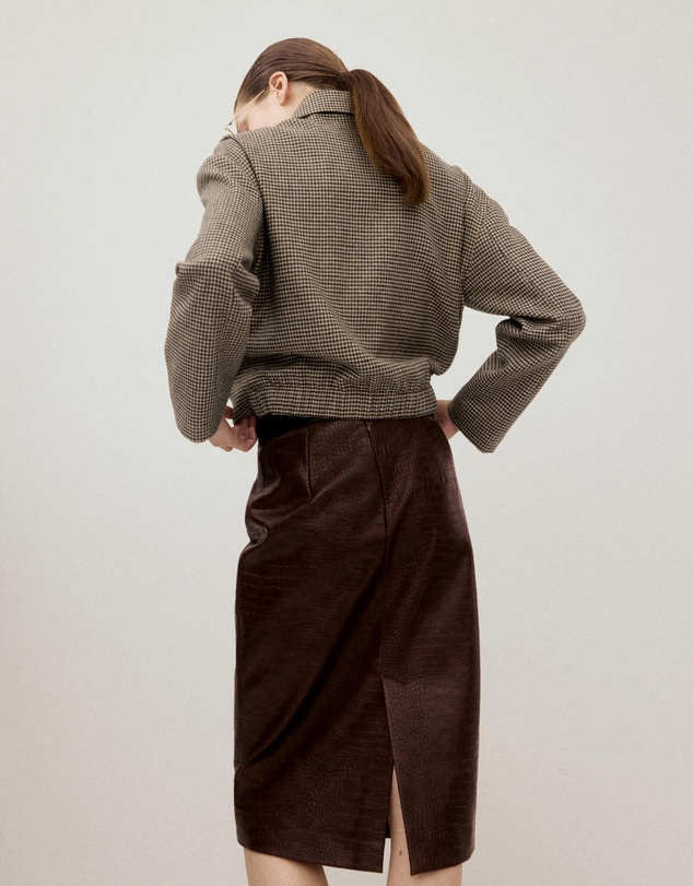 M.N.G - Croco Faux Leather Midi Skirt