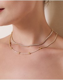 Wanderlust + Co - Heart Pave 14K Gold Vermeil Petite Tennis Necklace