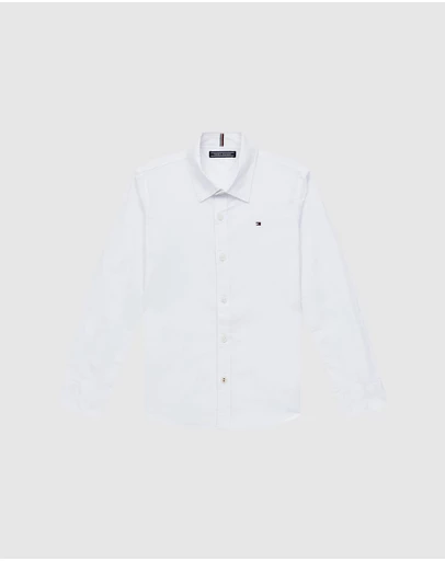 Tommy Hilfiger - Solid Stretch Poplin Long Sleeve Shirt - Kids