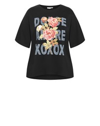 City Chic - Plus size Oversized Rose Print Tee - black
