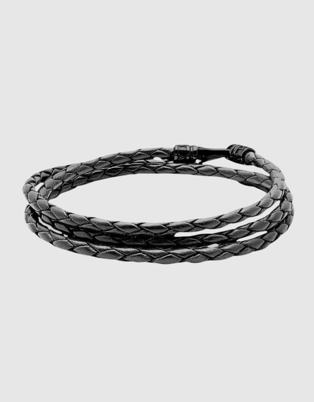 Nialaya Jewellery - Men's Grey Metallic Wrap Around Leather Bracelet