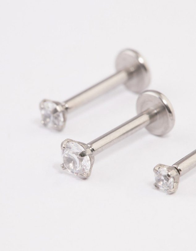 Lovisa - Surgical Steel Cubic Zirconia Threadless Flat Back Studs Pack