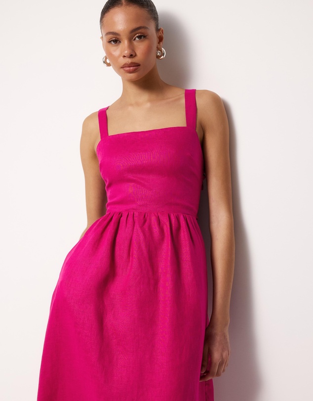 AERE - Raina Tie Back Linen Midi Dress