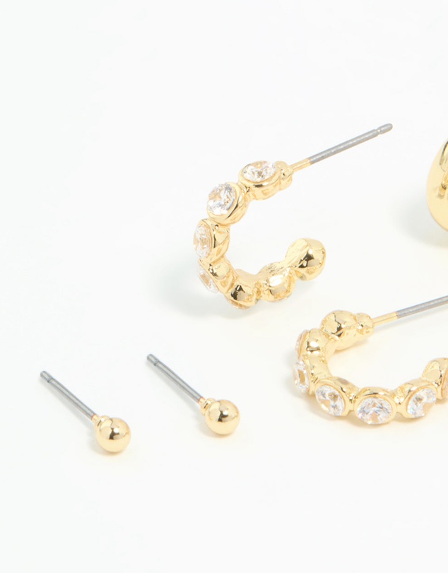 Lovisa - Gold Plated Cubic Zirconia Bezel Set Hoop & Stud Earrings 4-Pack