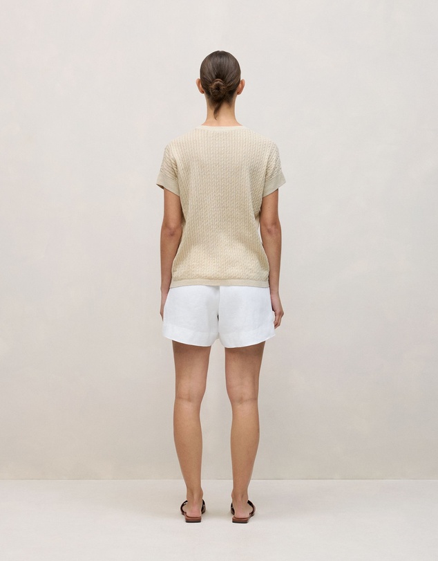 Trenery - Linen Cotton Cable Knit T-shirt in Flax
