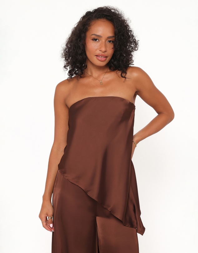 Petal & Pup - Charmer Asymmetrical Longline Strapless Top - Dark Brown