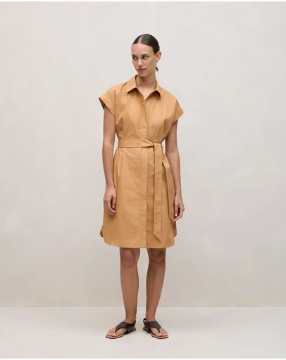 Trenery - Cotton Poplin Cap Sleeve Shirt Dress in Sahara Tan