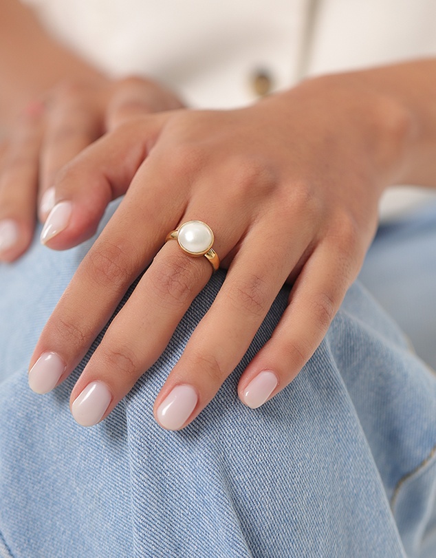 Elli Jewelry - Mother of Pearl Ring in Gold-Plated 925 Silver