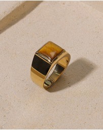 Kuzzoi - ICONIC EXCLUSIVE - Ring Male Signet Tigers Eye 925 Sterling Silver Gold Plated