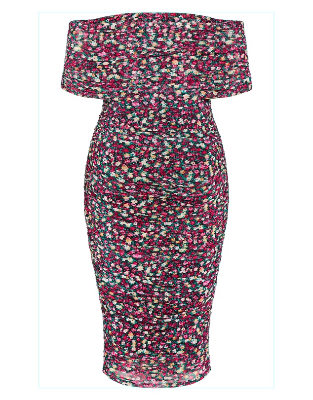 City Chic - Plus Size Dana Mesh Ditsy Print Dress - pink