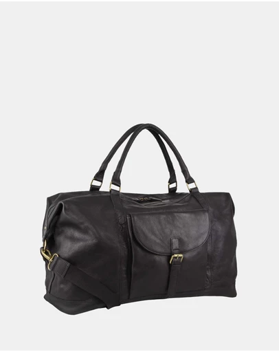 Pierre Cardin - Pierre Cardin Rustic Leather Business/Overnight Bag in Black