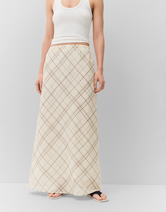 UNISON - Ramie Check Maxi Skirt