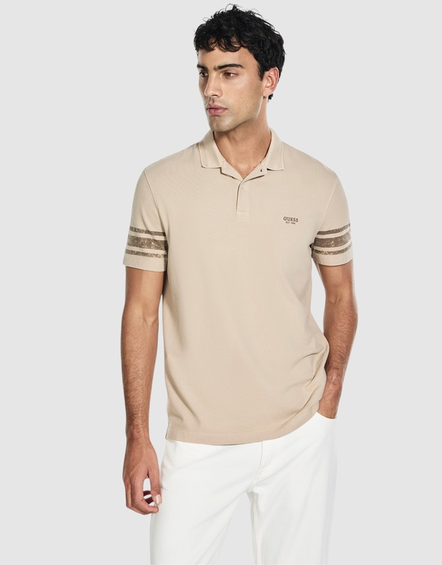 GUESS - Short Sleeve Washed Printed Polo Shirt