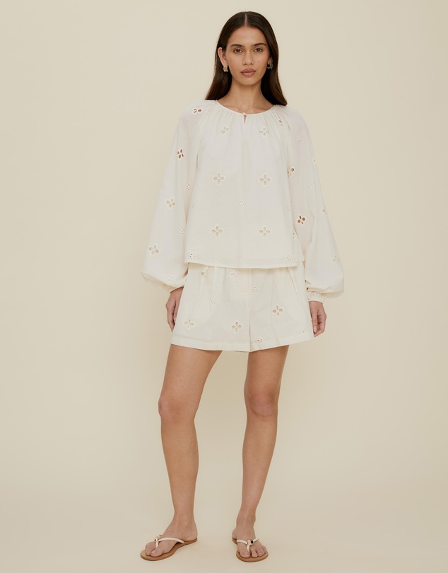 The Fated - Esther Puff Sleeve Broderie Blouse