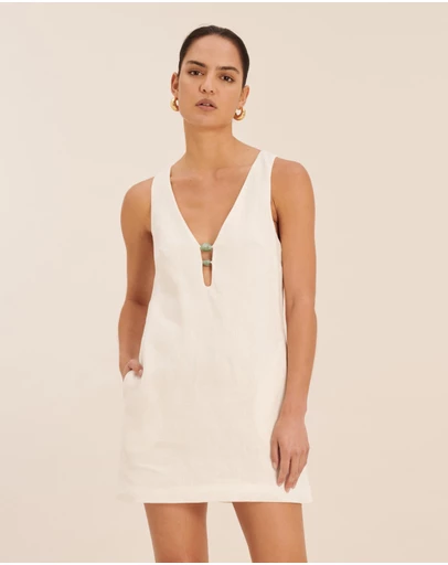 AERE - Fiora Linen Resin Trim Shift Dress