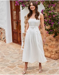 Sosandar - Strappy Full Cotton Skirt Belted Midi Dress