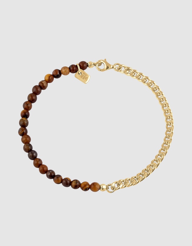Kuzzoi - ICONIC EXCLUSIVE - Tiger's Eye Beads Bracelet in Gold-Plated 925 Sterling Silver