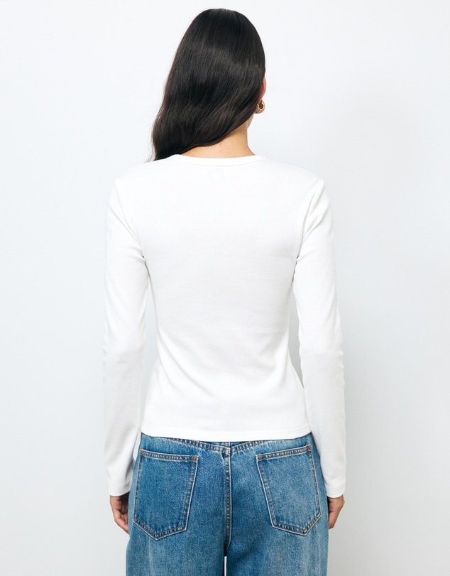 AERE - Della Long Sleeve Rib Henley Top