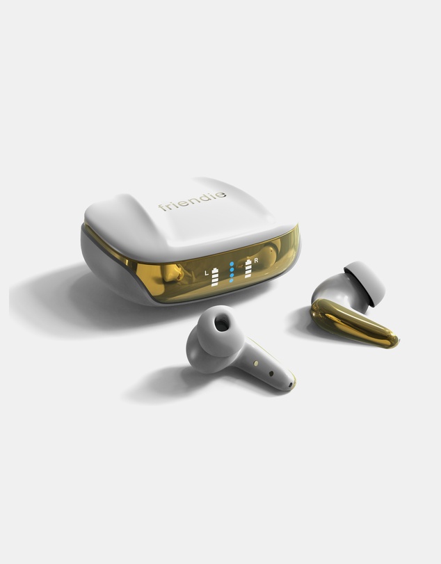 Friendie - AIR Focus ANC Pearl White and Gold Noise Cancelling Earbuds (True Wireless In Ear Headphones)