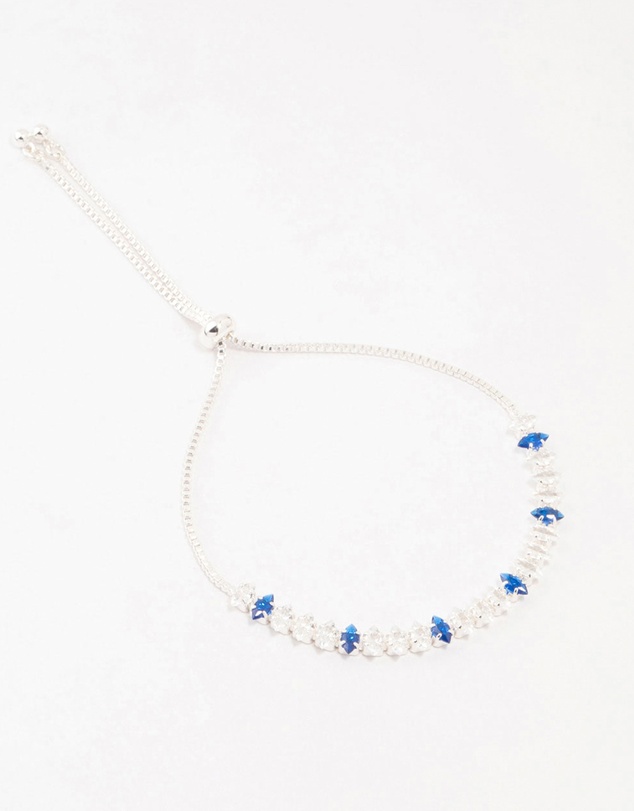 Lovisa - Silver Alternating Cluster Marquise Blue Cubic Zirconia Toggle Bracelet