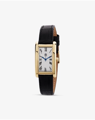 Michael Hill - Women’s Black Leather Watch in Gold-Tone Stainless Steel