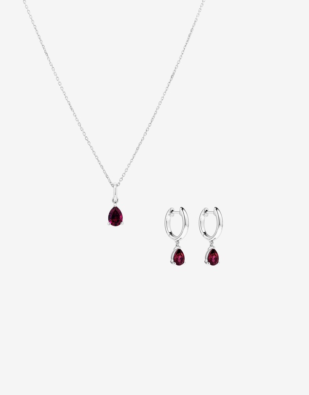 Michael Hill - Pear Cut Created Ruby Pendant and Drop Earring Set in Sterling Silver