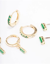 Lovisa - Gold Plated Brass Baguette Stud & Huggie Earring Pack