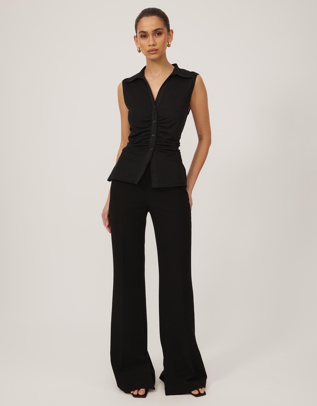 Tussah - Sleeveless Jersey Button Up Top
