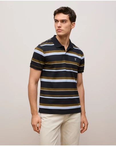 Trenery - Colour Block Stripe Monogram Polo in Navy