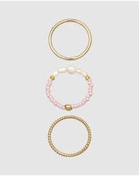 Elli Jewelry - Ring Set Copper Freshwater Pearls Stacking Rose Sterling Silver