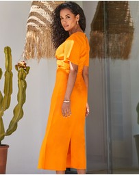 Sosandar - Plunge Linen Midi Dress