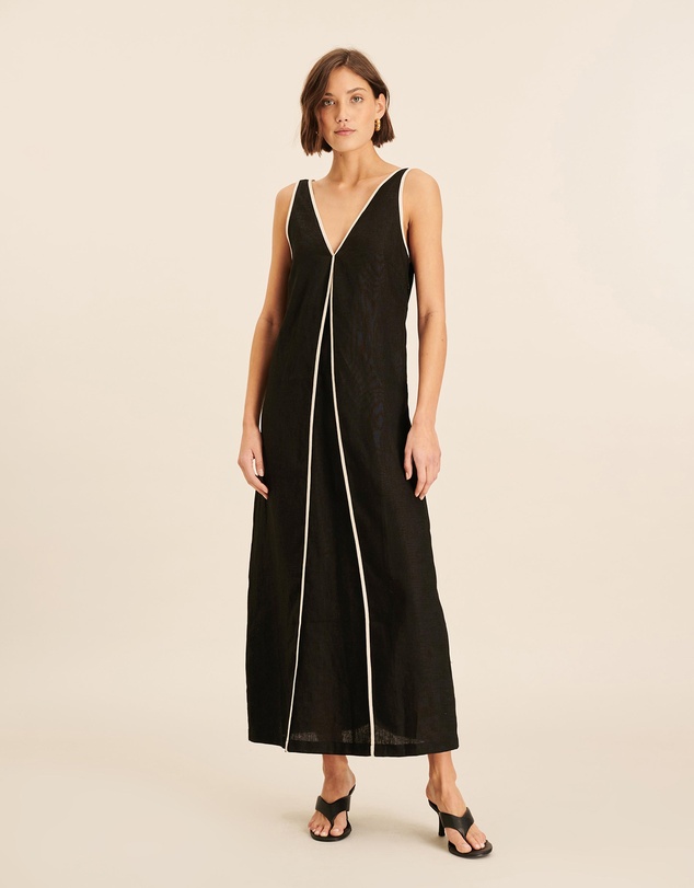 AERE - Zena Linen Contrast Midi Dress