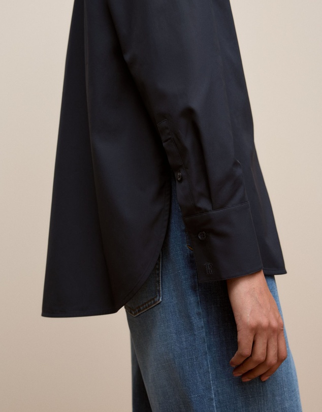 Trenery - Cotton Poplin Long Sleeve Shirt in Night Sky
