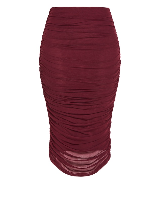 City Chic - Plus size Anastasia Ruched Midi Skirt - choc cherry