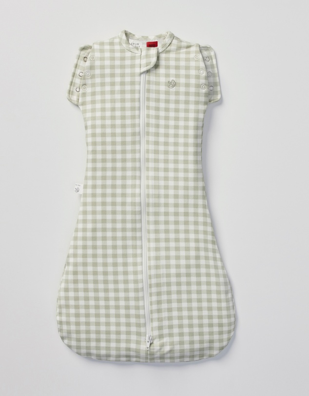 Grow Kindly - Swaddle Sleeping Bag in Gumleaf Gingham - 0.5 TOG