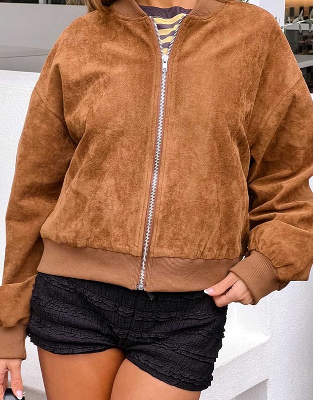 Beginning Boutique - Rebecca Tan Cuffed Suedette Bomber Jacket